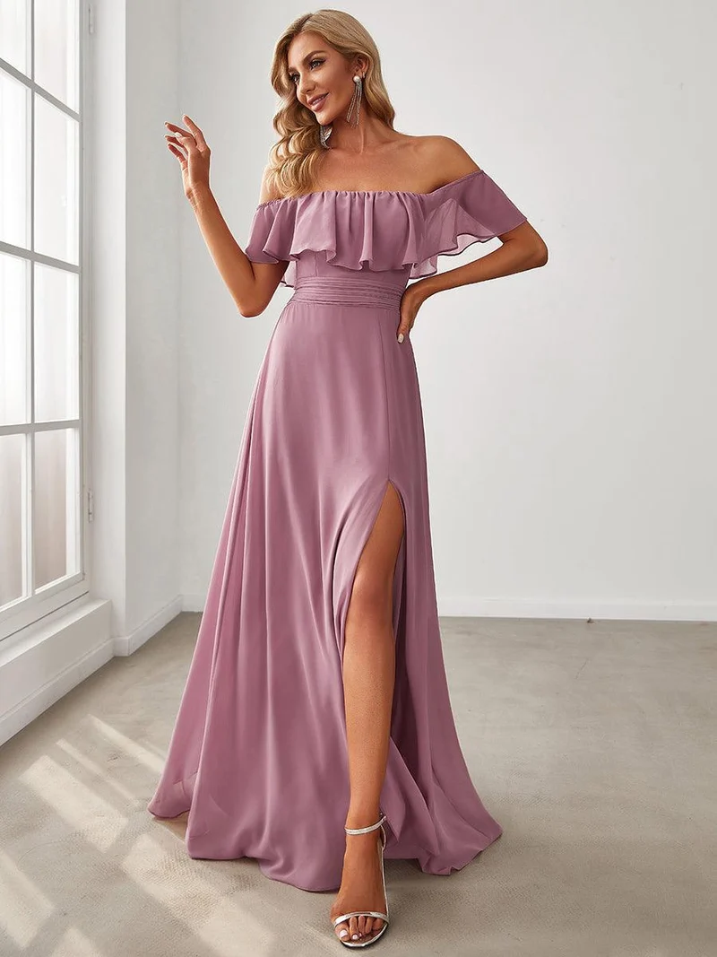 ever ÉMILE|Robe demoiselle d'honneur magnifique longue fendue à épaules dénudées