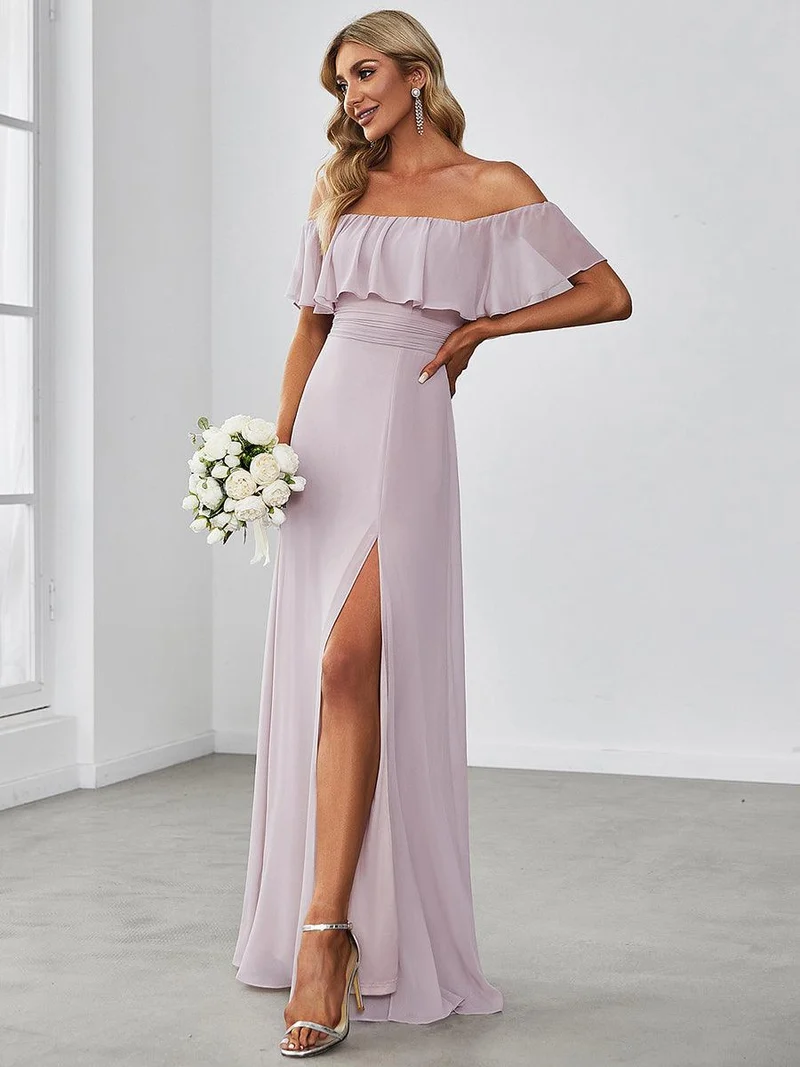 ever ÉMILE|Robe demoiselle d'honneur magnifique longue fendue à épaules dénudées