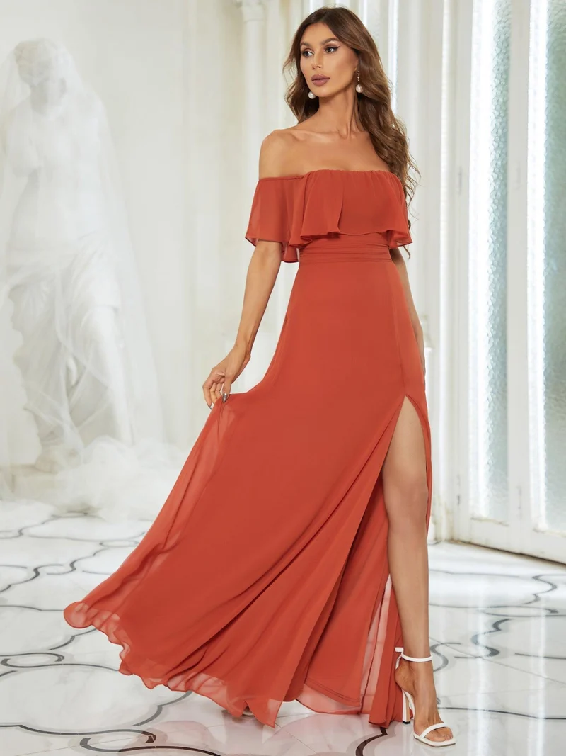 ever ÉMILE|Robe demoiselle d'honneur magnifique longue fendue à épaules dénudées