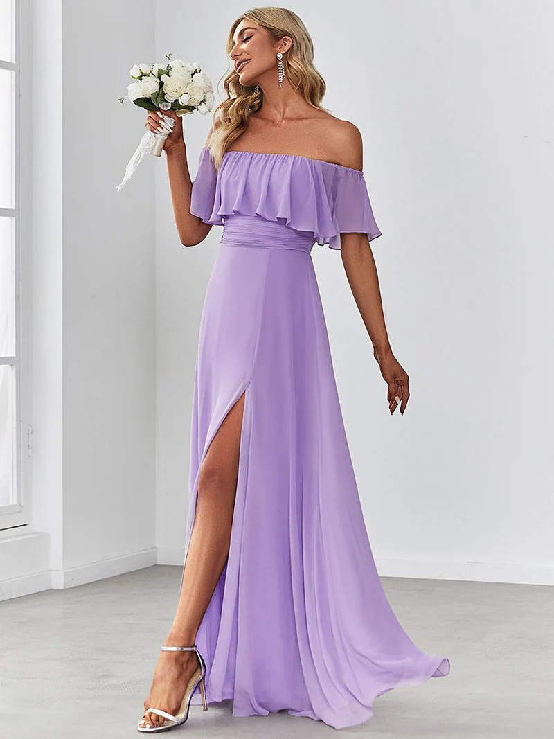 ever ÉMILE|Robe demoiselle d'honneur magnifique longue fendue à épaules dénudées