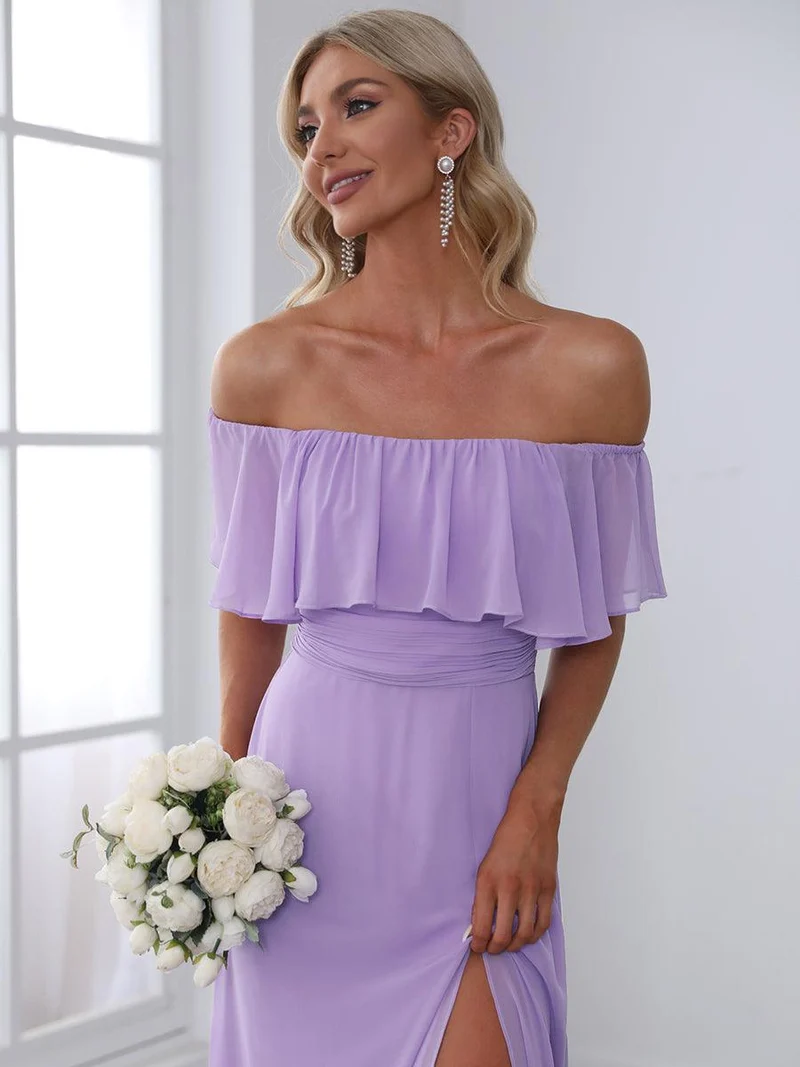 ever ÉMILE|Robe demoiselle d'honneur magnifique longue fendue à épaules dénudées
