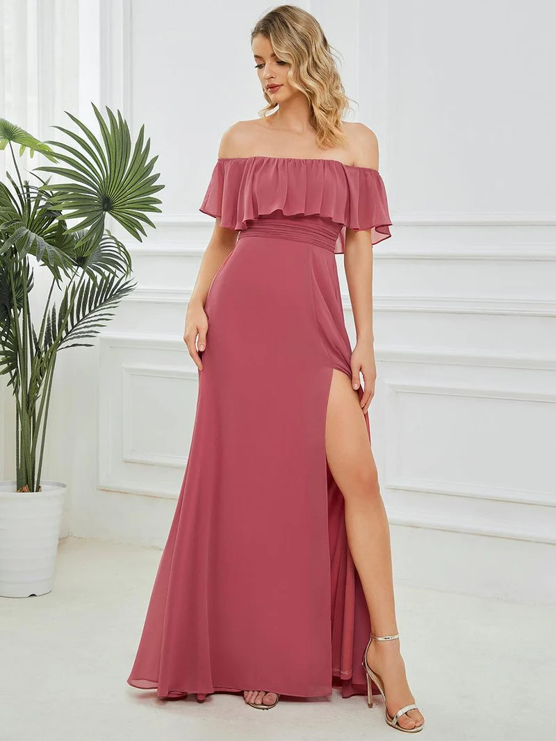 ever ÉMILE|Robe demoiselle d'honneur magnifique longue fendue à épaules dénudées