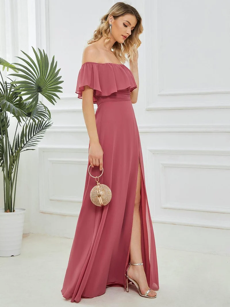 ever ÉMILE|Robe demoiselle d'honneur magnifique longue fendue à épaules dénudées