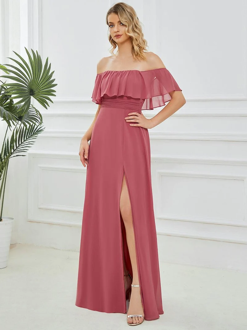 ever ÉMILE|Robe demoiselle d'honneur magnifique longue fendue à épaules dénudées