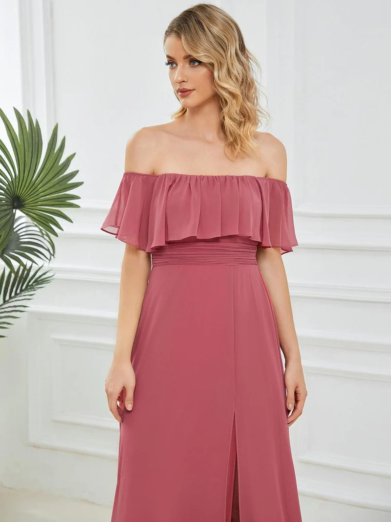 ever ÉMILE|Robe demoiselle d'honneur magnifique longue fendue à épaules dénudées