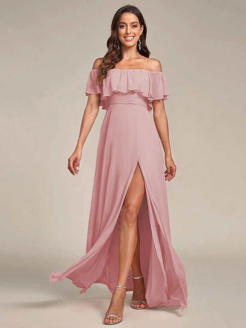 ever ÉMILE|Robe demoiselle d'honneur magnifique longue fendue à épaules dénudées