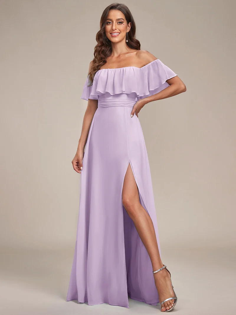 ever ÉMILE|Robe demoiselle d'honneur magnifique longue fendue à épaules dénudées
