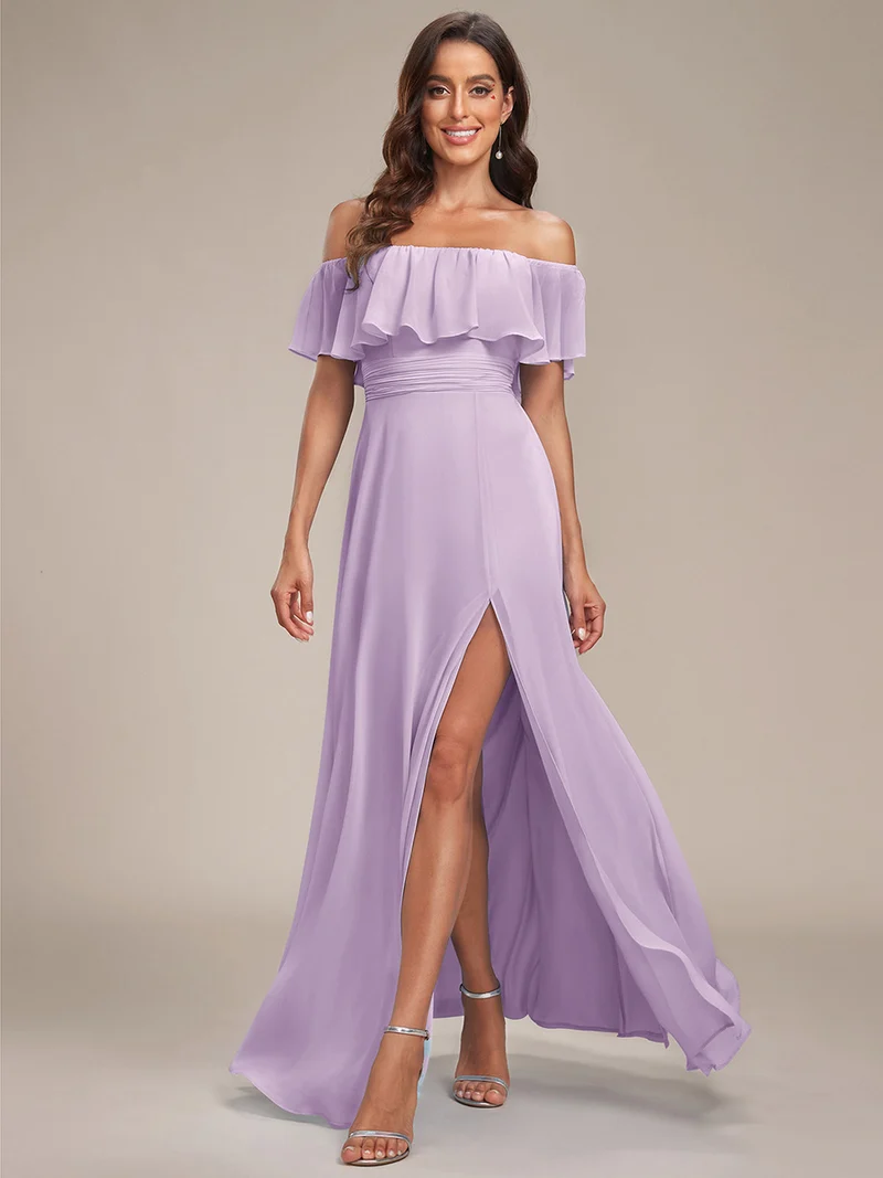 ever ÉMILE|Robe demoiselle d'honneur magnifique longue fendue à épaules dénudées