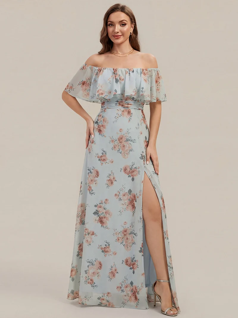 ever ÉMILE|Robe demoiselle d'honneur magnifique longue fendue à épaules dénudées