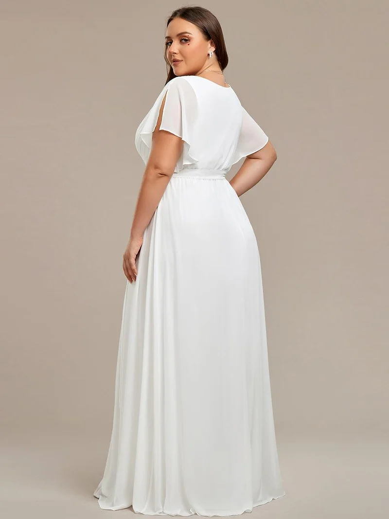 pretty LEORA|Robe de soirée en mousseline de soie longue de grande taille à encolureen V Maxi