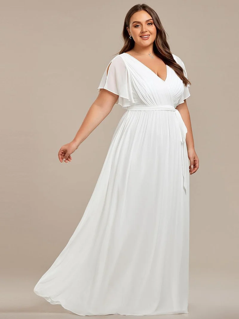 pretty LEORA|Robe de soirée en mousseline de soie longue de grande taille à encolureen V Maxi