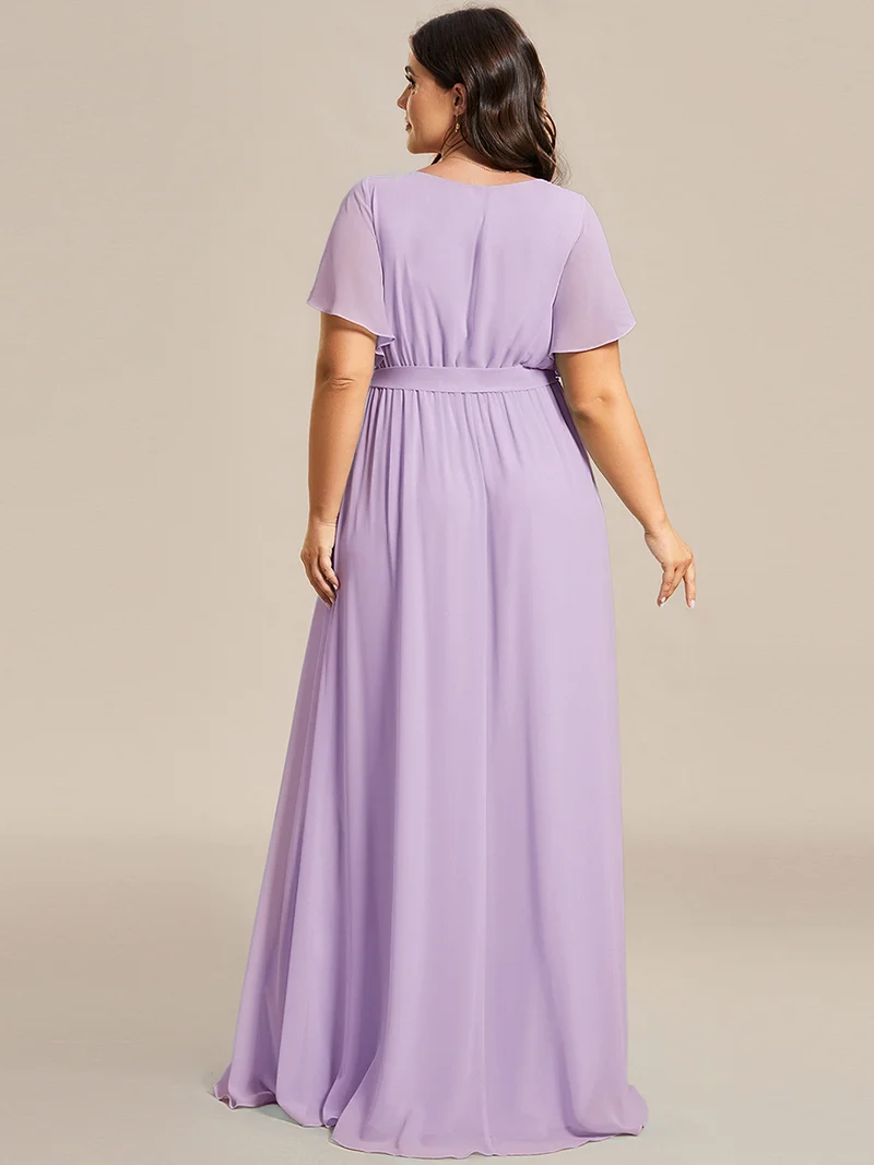 pretty LEORA|Robe de soirée en mousseline de soie longue de grande taille à encolureen V Maxi