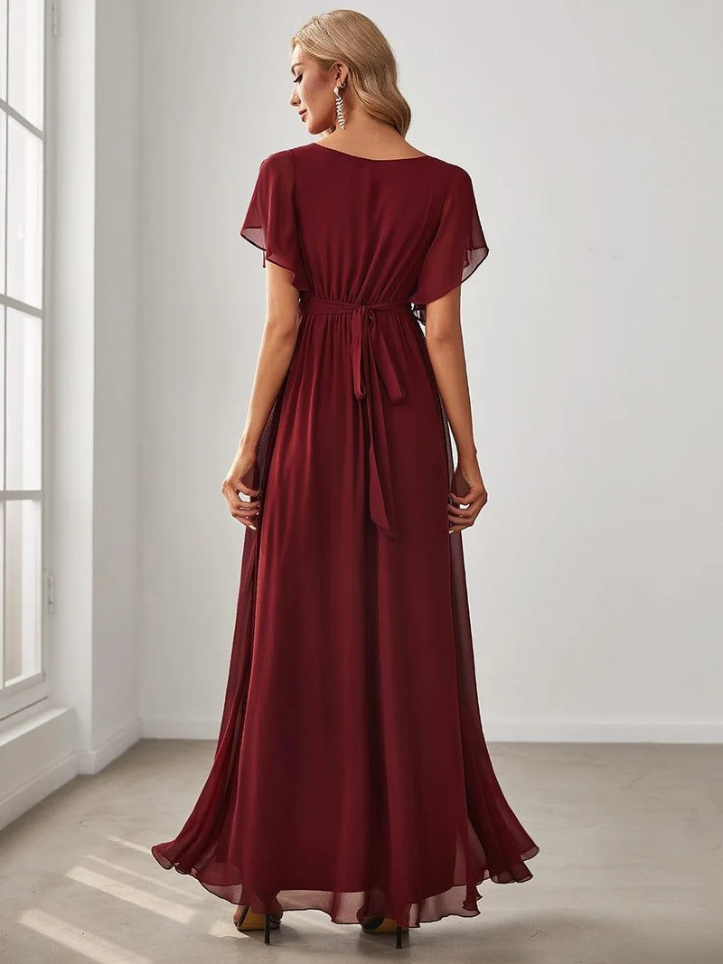ever LEORA|Robe de soirée en mousseline de soie à col V et à manches flottantes
