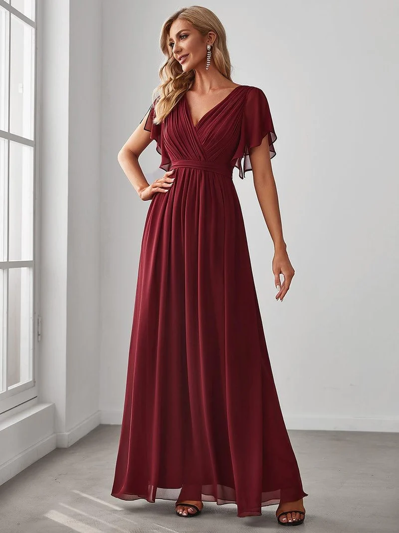 ever LEORA|Robe de soirée en mousseline de soie à col V et à manches flottantes