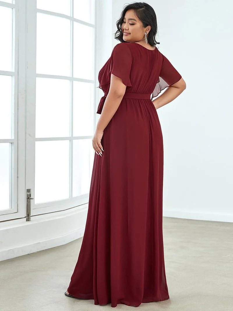 ever LEORA|Robe de soirée en mousseline de soie à col V et à manches flottantes