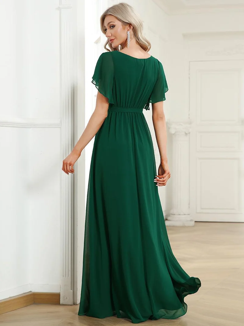 ever LEORA|Robe de soirée en mousseline de soie à col V et à manches flottantes