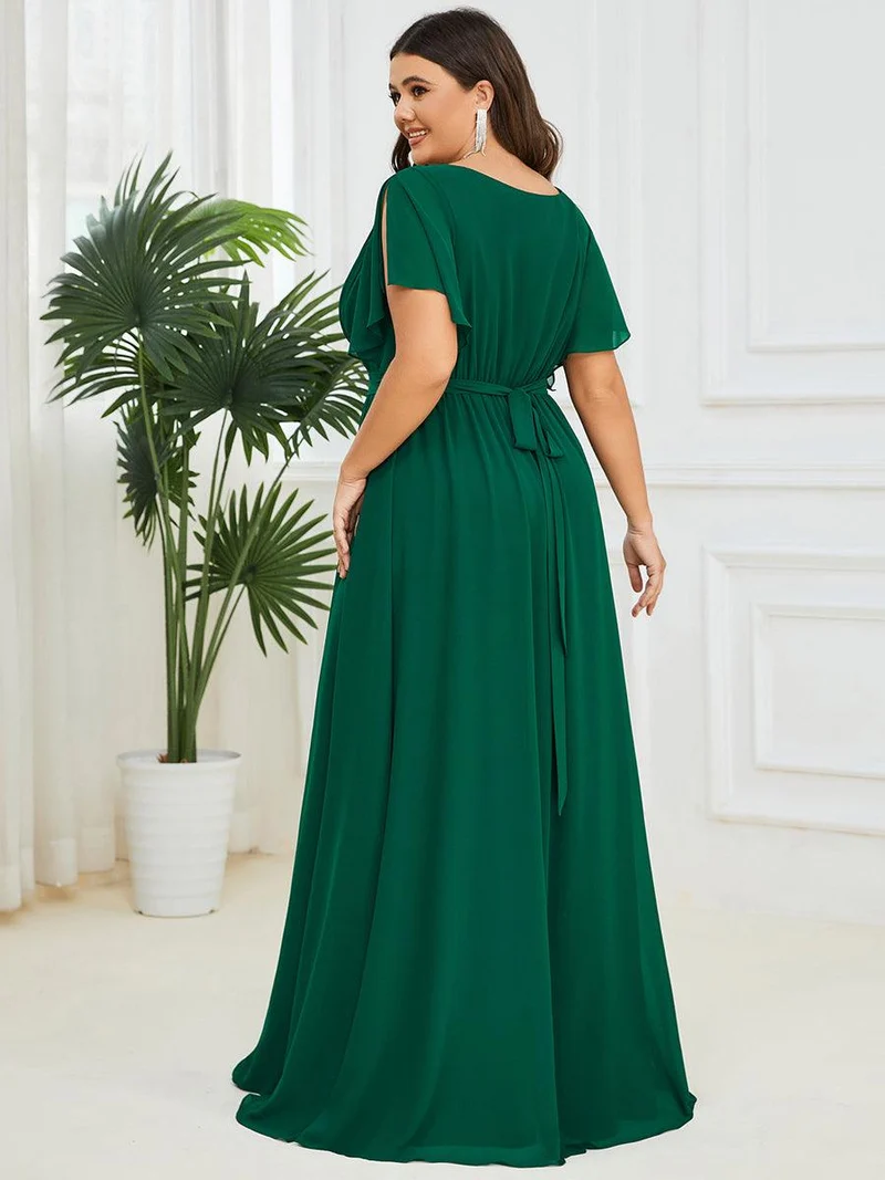 ever LEORA|Robe de soirée en mousseline de soie à col V et à manches flottantes