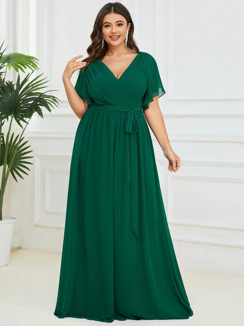 ever LEORA|Robe de soirée en mousseline de soie à col V et à manches flottantes