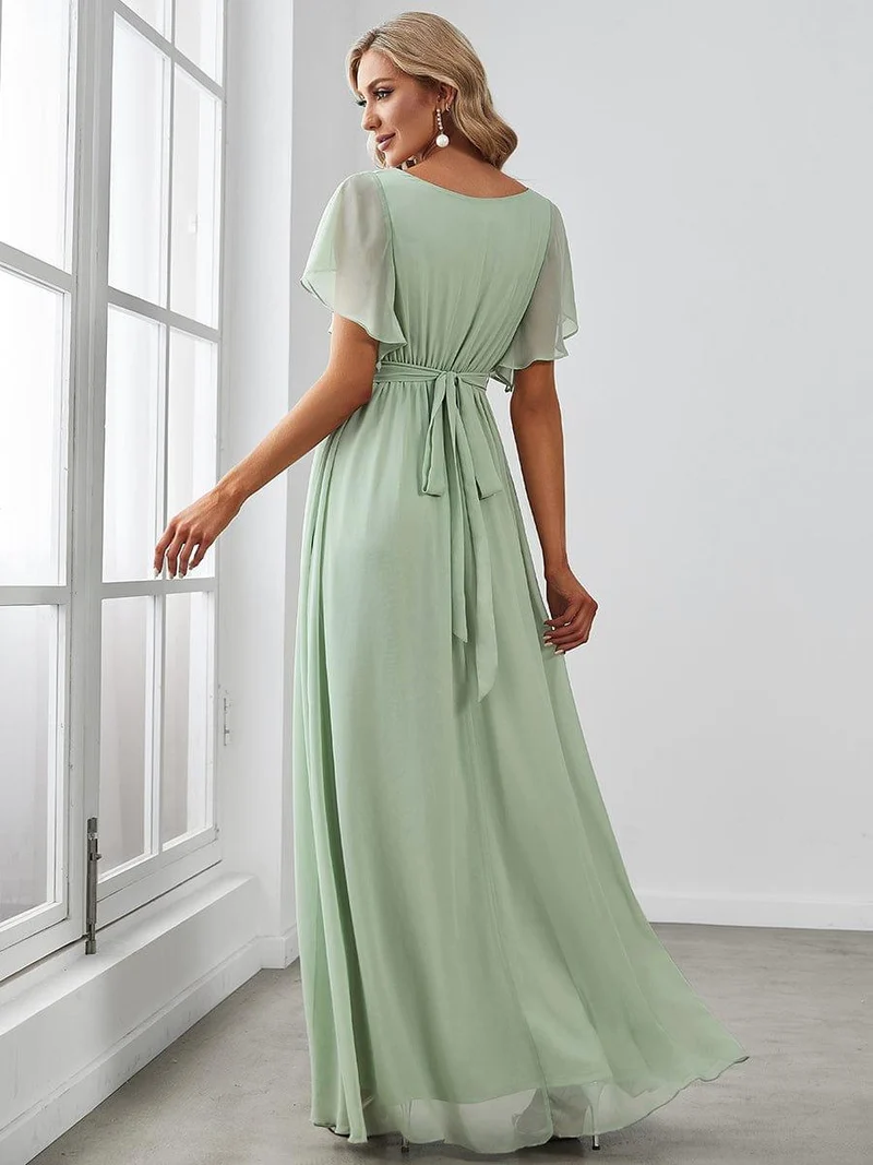 ever LEORA|Robe de soirée en mousseline de soie à col V et à manches flottantes