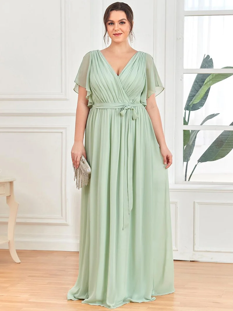 ever LEORA|Robe de soirée en mousseline de soie à col V et à manches flottantes