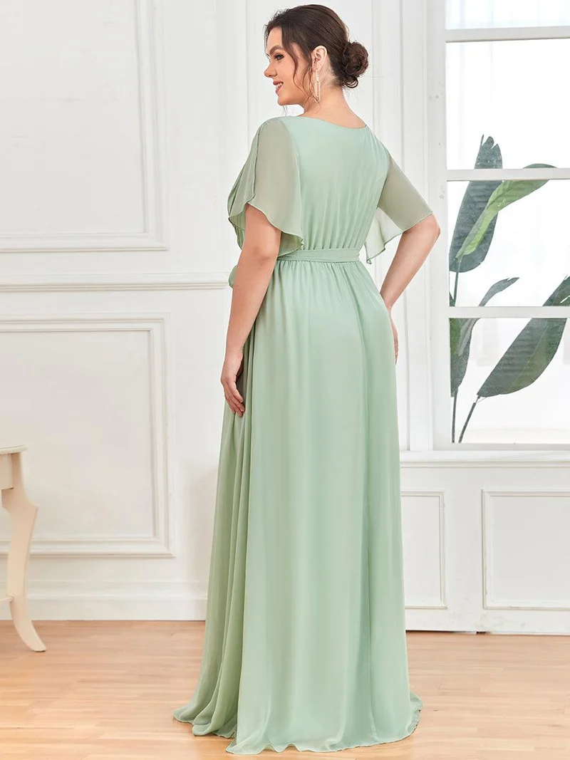 ever LEORA|Robe de soirée en mousseline de soie à col V et à manches flottantes