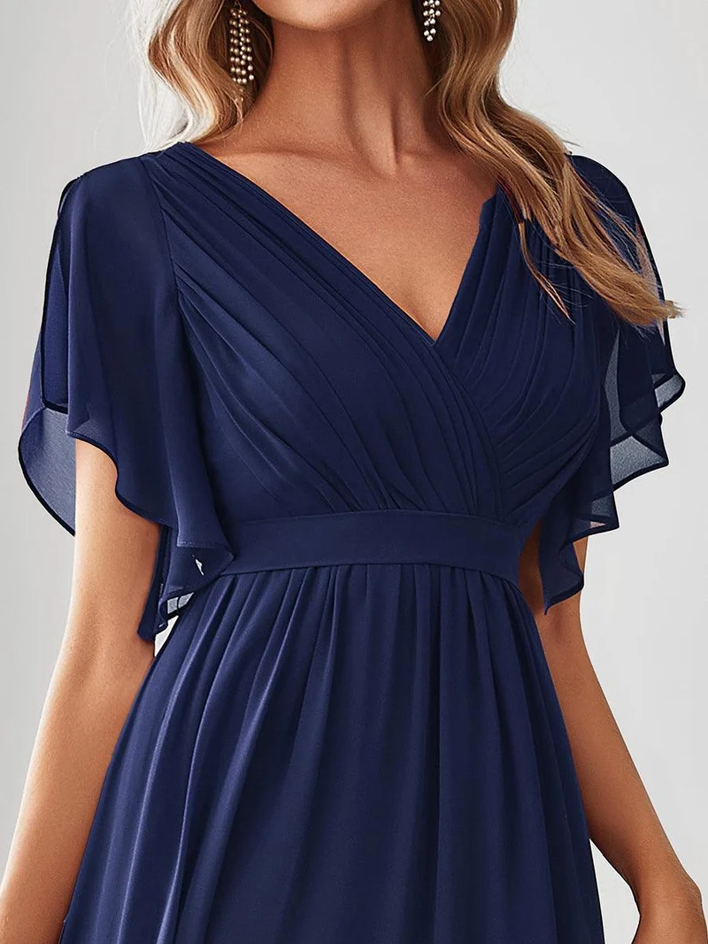 ever LEORA|Robe de soirée en mousseline de soie à col V et à manches flottantes