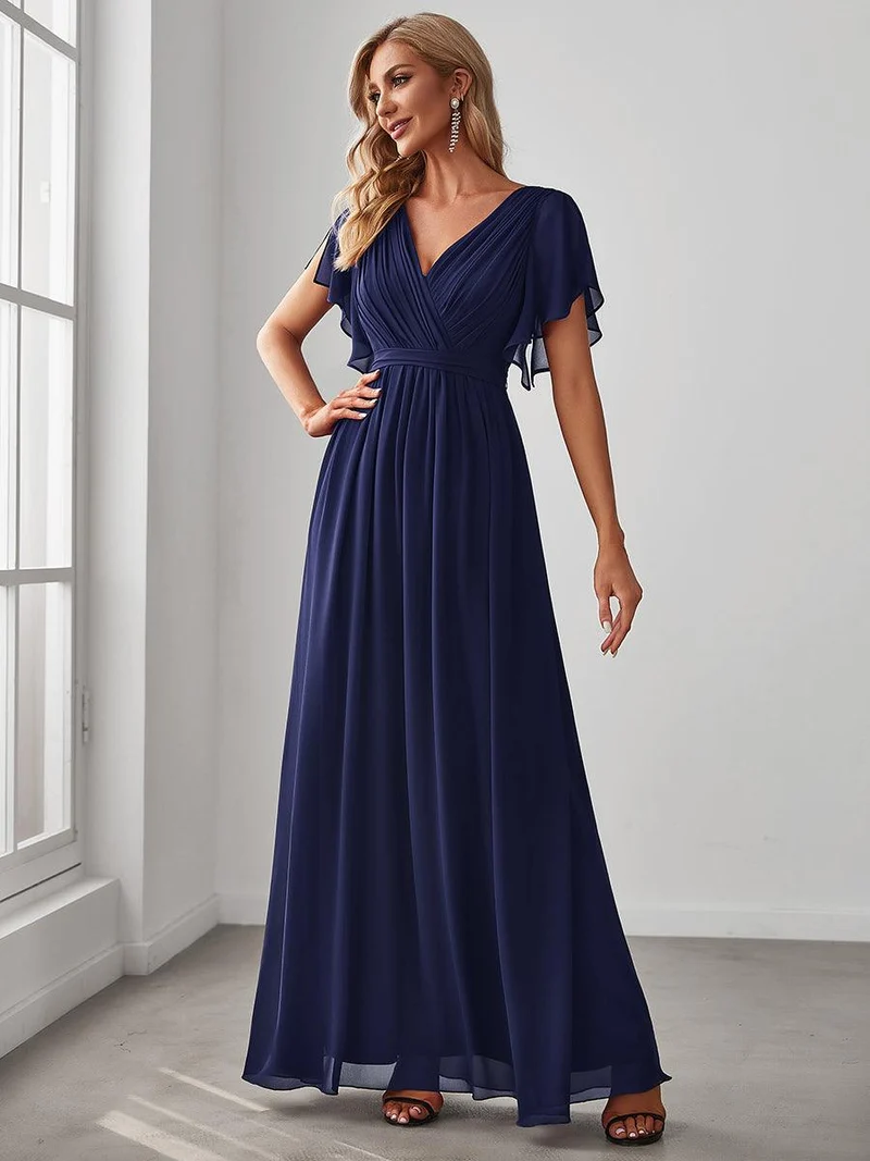ever LEORA|Robe de soirée en mousseline de soie à col V et à manches flottantes