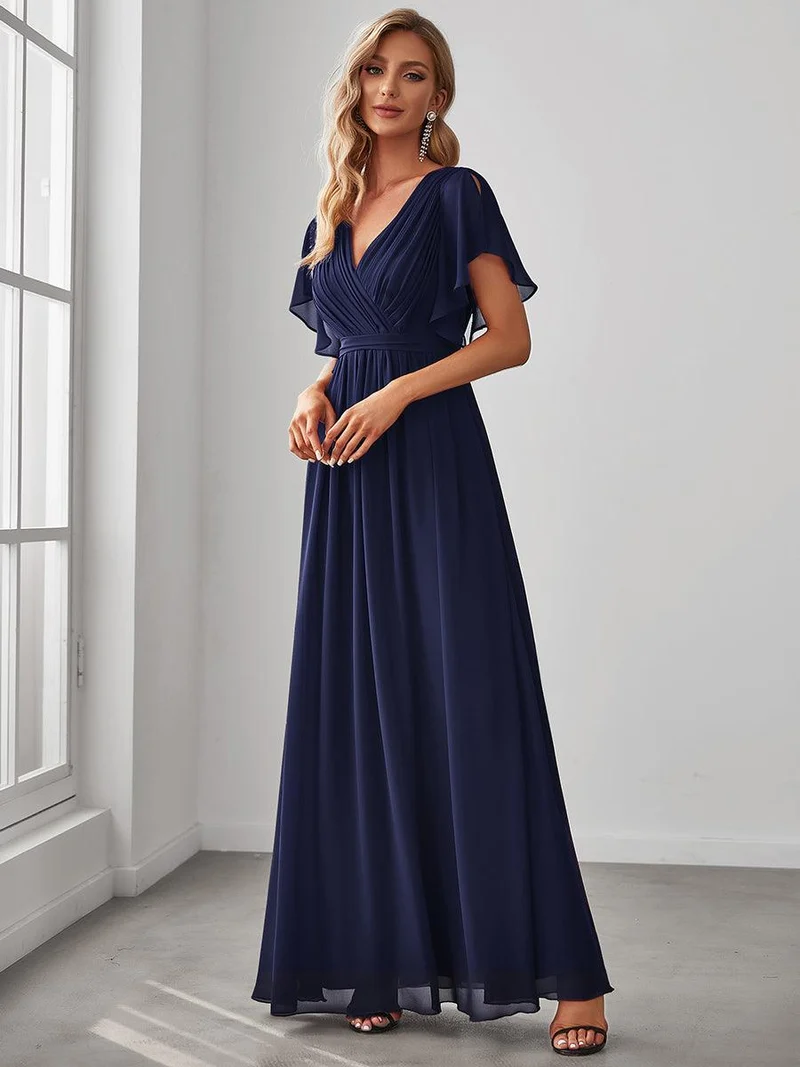 ever LEORA|Robe de soirée en mousseline de soie à col V et à manches flottantes