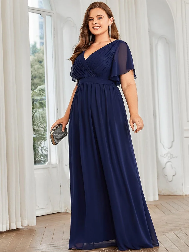 ever LEORA|Robe de soirée en mousseline de soie à col V et à manches flottantes