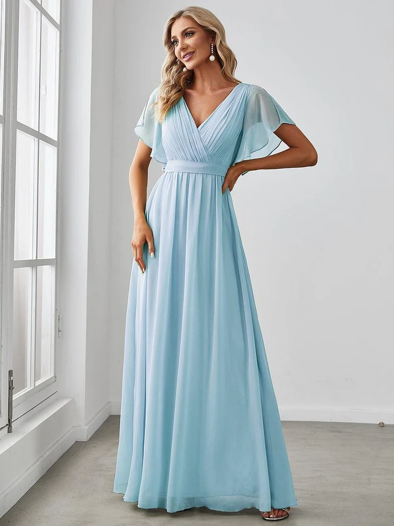 ever LEORA|Robe de soirée en mousseline de soie à col V et à manches flottantes
