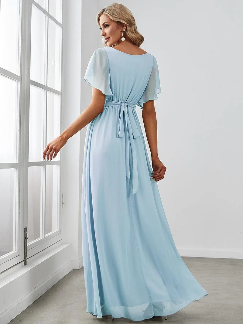ever LEORA|Robe de soirée en mousseline de soie à col V et à manches flottantes
