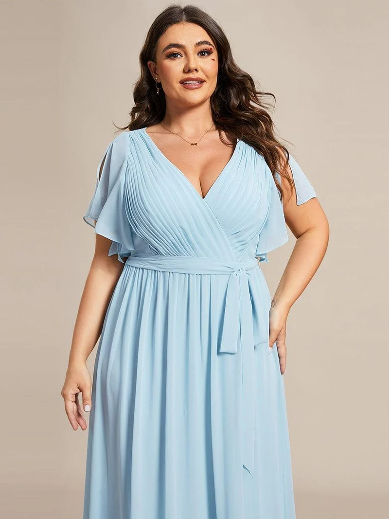 ever LEORA|Robe de soirée en mousseline de soie à col V et à manches flottantes