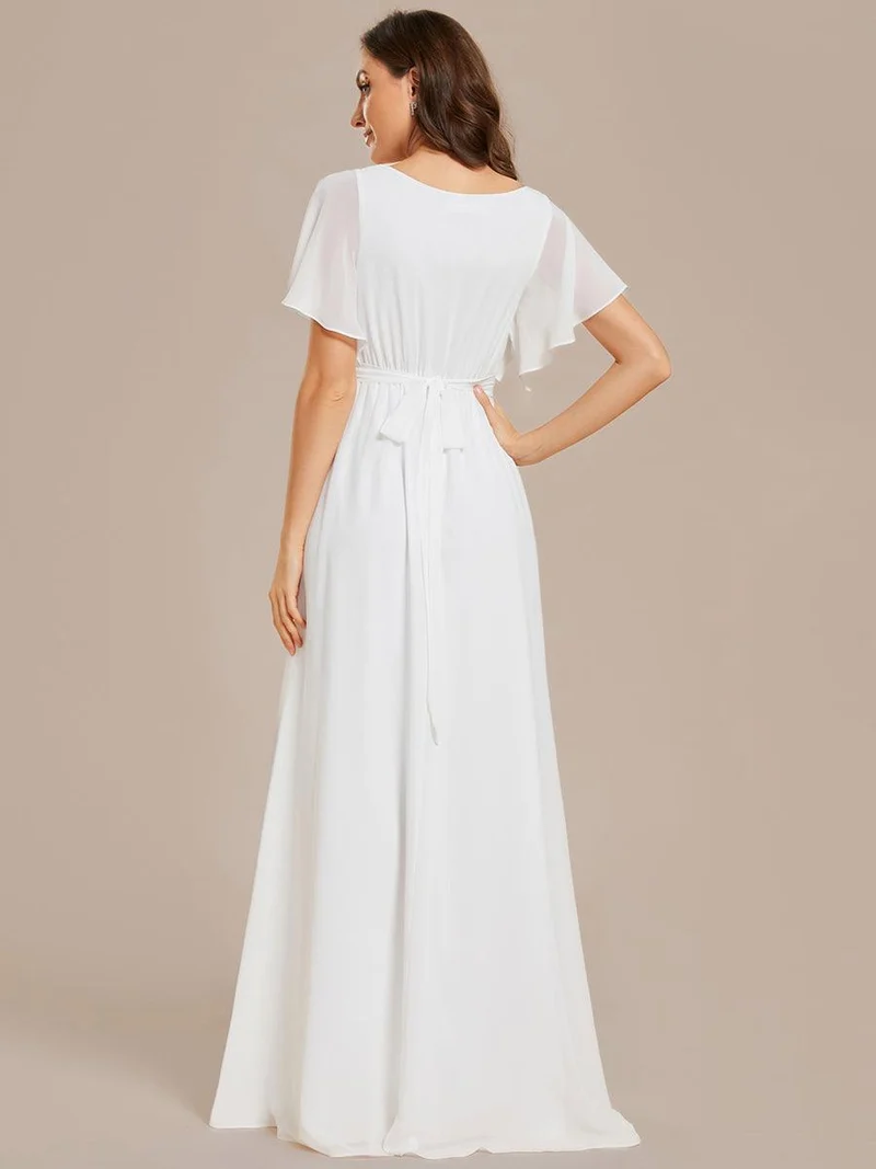 ever LEORA|Robe de soirée en mousseline de soie à col V et à manches flottantes