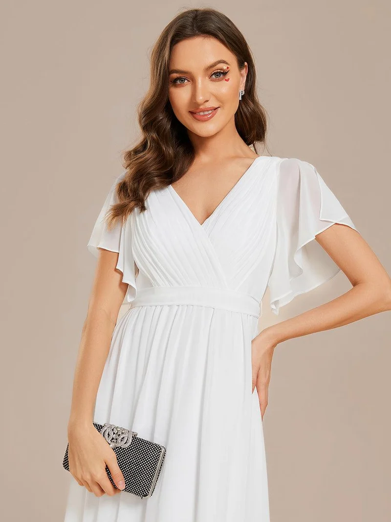 ever LEORA|Robe de soirée en mousseline de soie à col V et à manches flottantes
