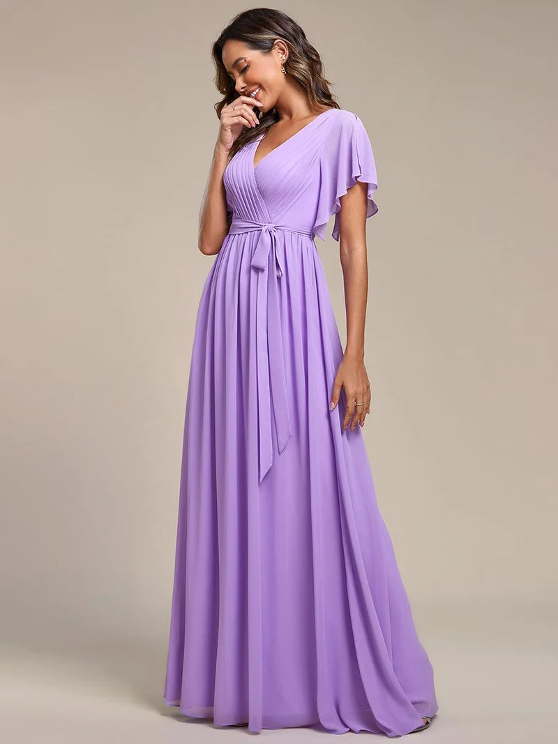 ever LEORA|Robe de soirée en mousseline de soie à col V et à manches flottantes