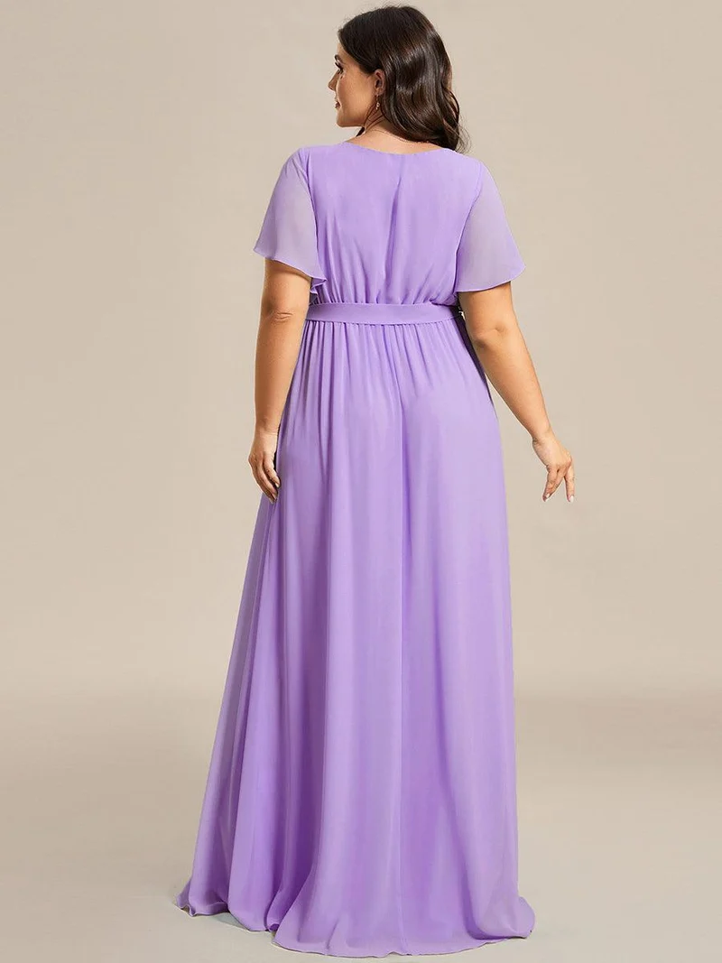 ever LEORA|Robe de soirée en mousseline de soie à col V et à manches flottantes