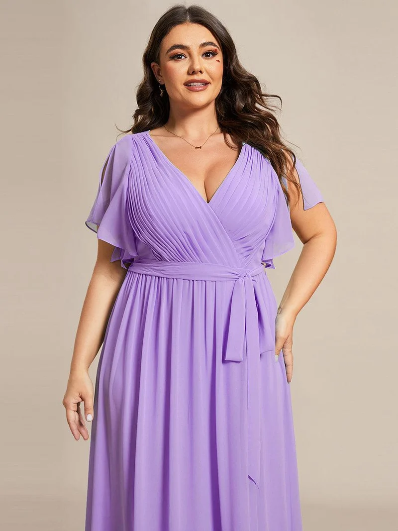 ever LEORA|Robe de soirée en mousseline de soie à col V et à manches flottantes