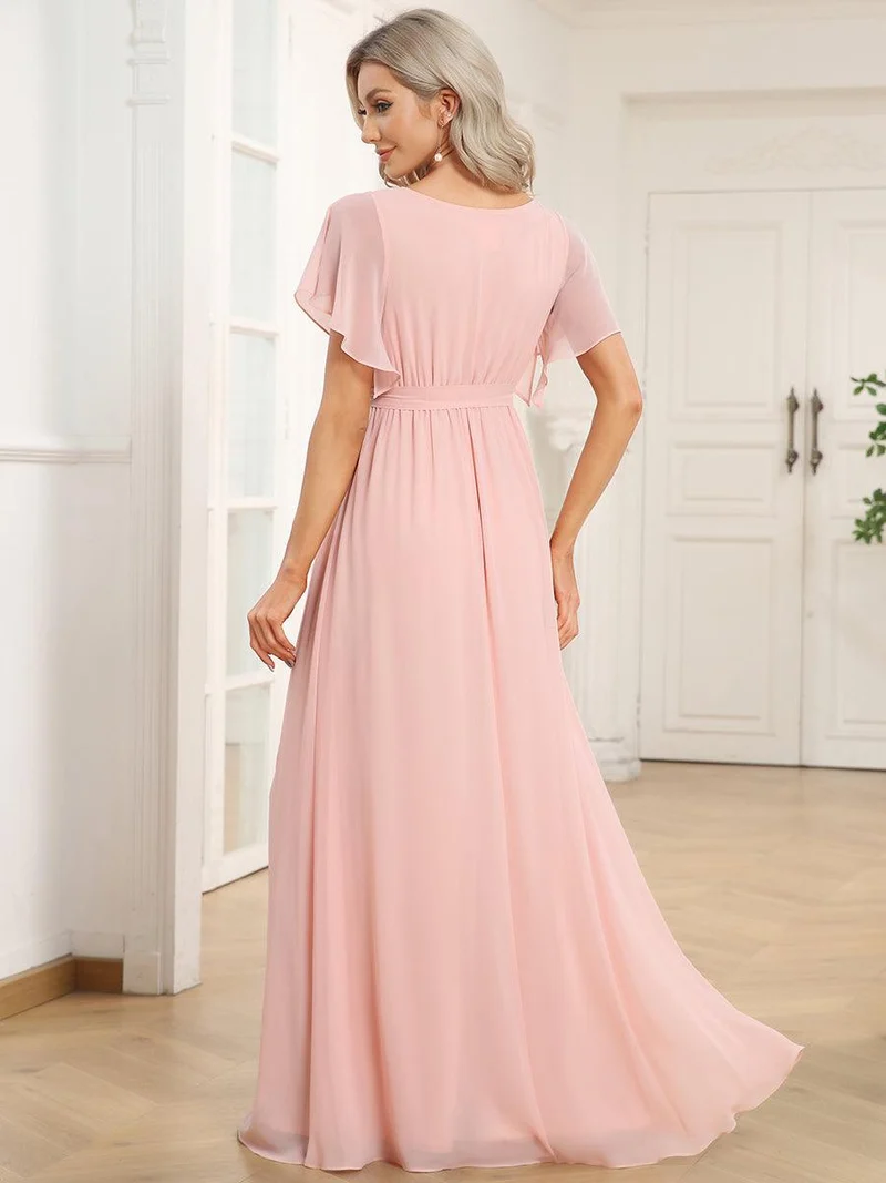 ever LEORA|Robe de soirée en mousseline de soie à col V et à manches flottantes
