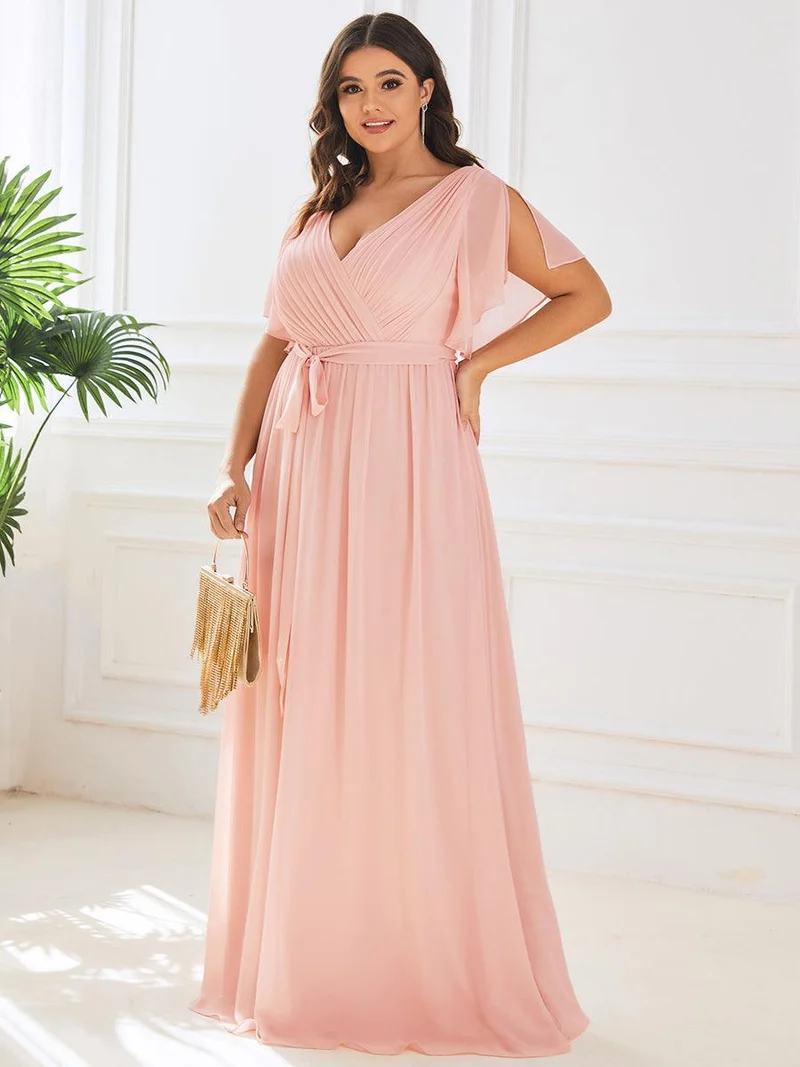 ever LEORA|Robe de soirée en mousseline de soie à col V et à manches flottantes