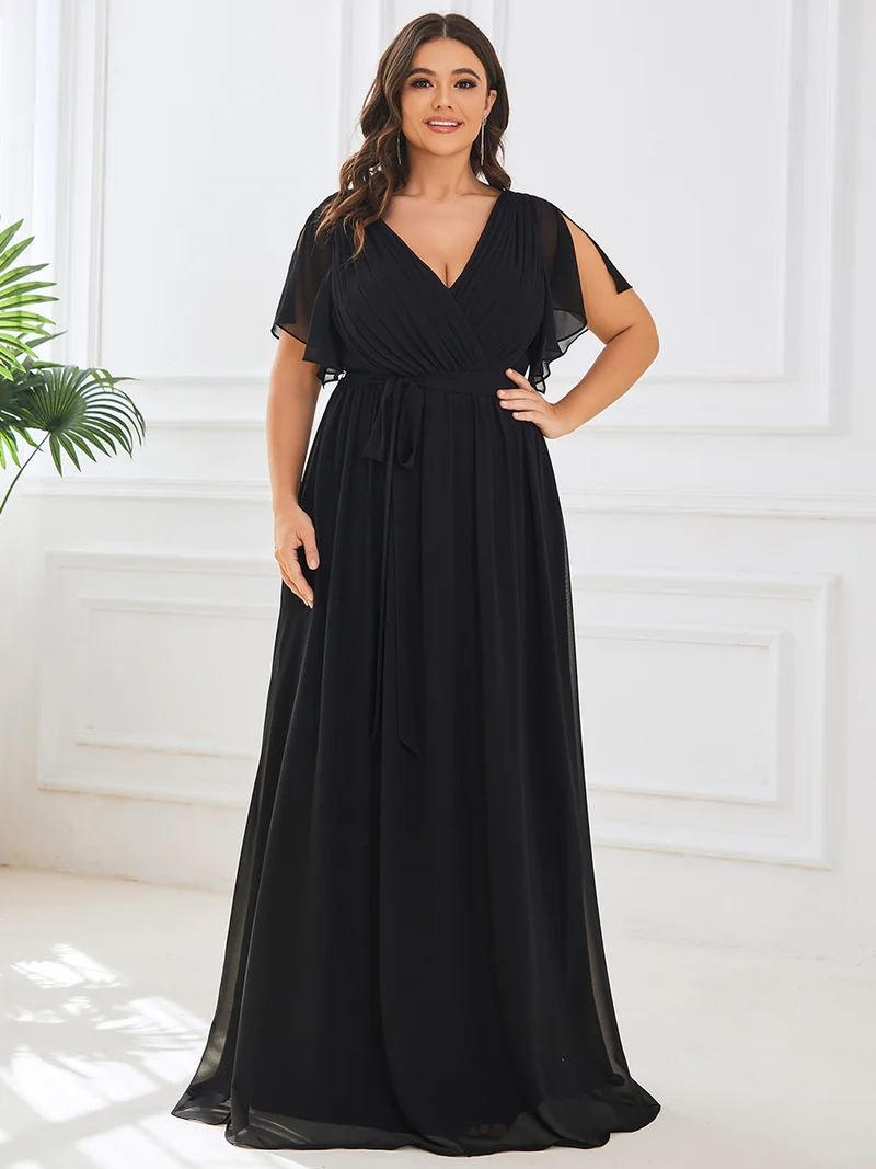 ever LEORA|Robe de soirée en mousseline de soie à col V et à manches flottantes