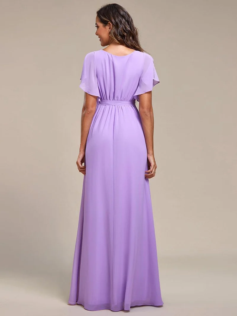 ever LEORA|Robe de soirée en mousseline de soie à col V et à manches flottantes