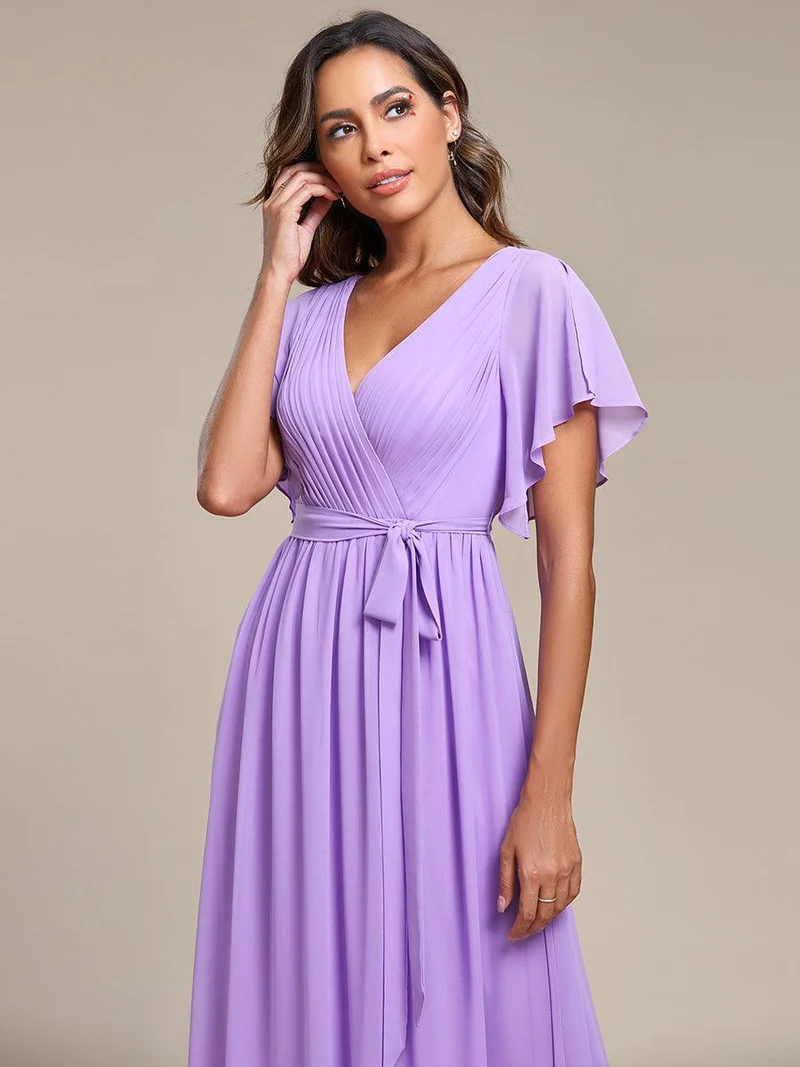 ever LEORA|Robe de soirée en mousseline de soie à col V et à manches flottantes