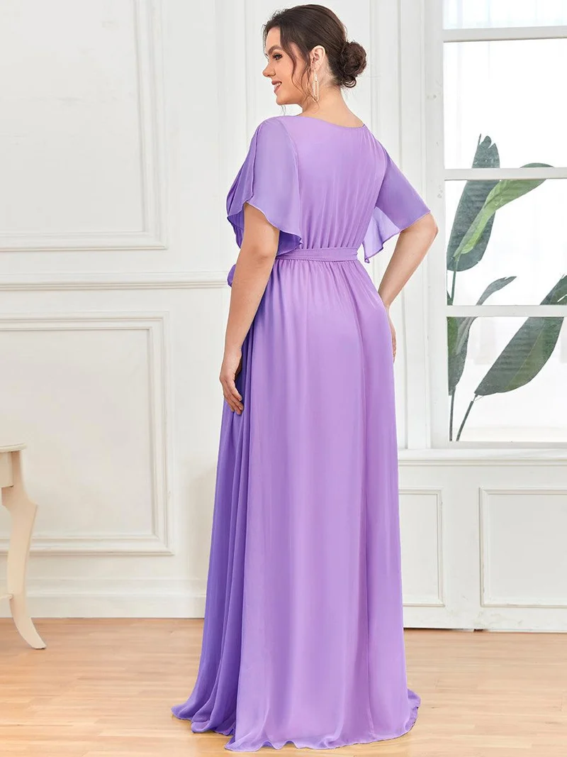 ever LEORA|Robe de soirée en mousseline de soie à col V et à manches flottantes