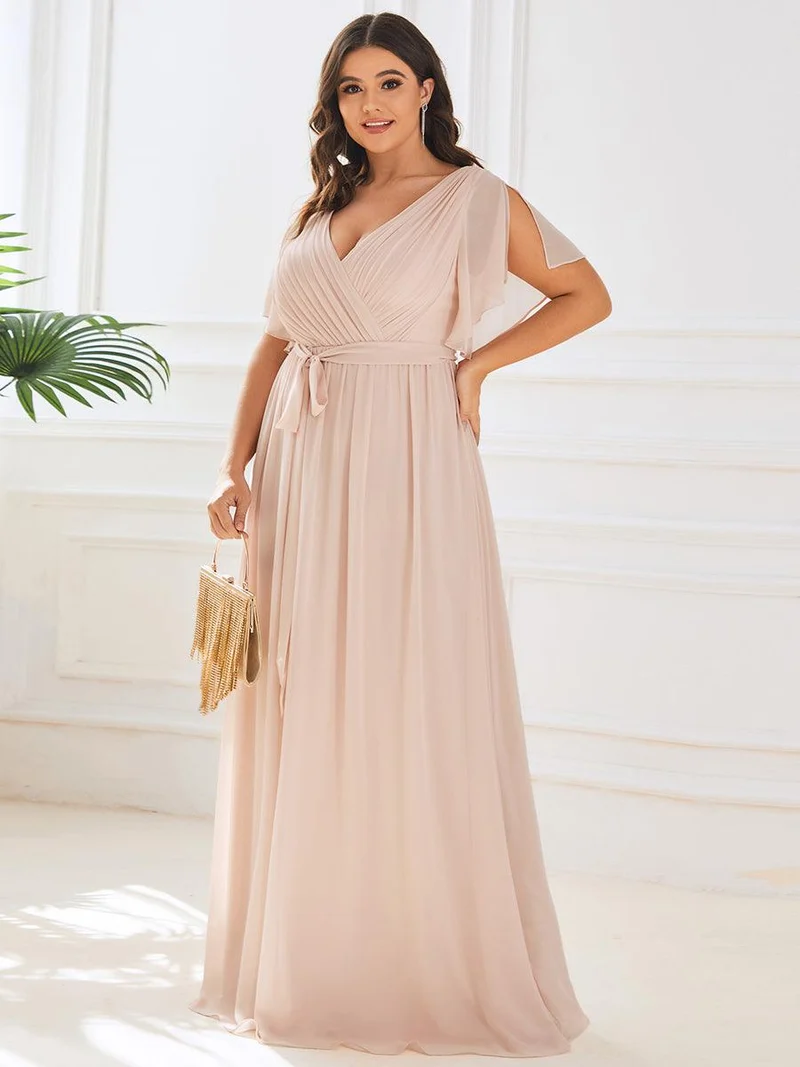 ever LEORA|Robe de soirée en mousseline de soie à col V et à manches flottantes