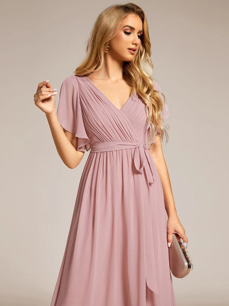 ever LEORA|Robe de soirée en mousseline de soie à col V et à manches flottantes