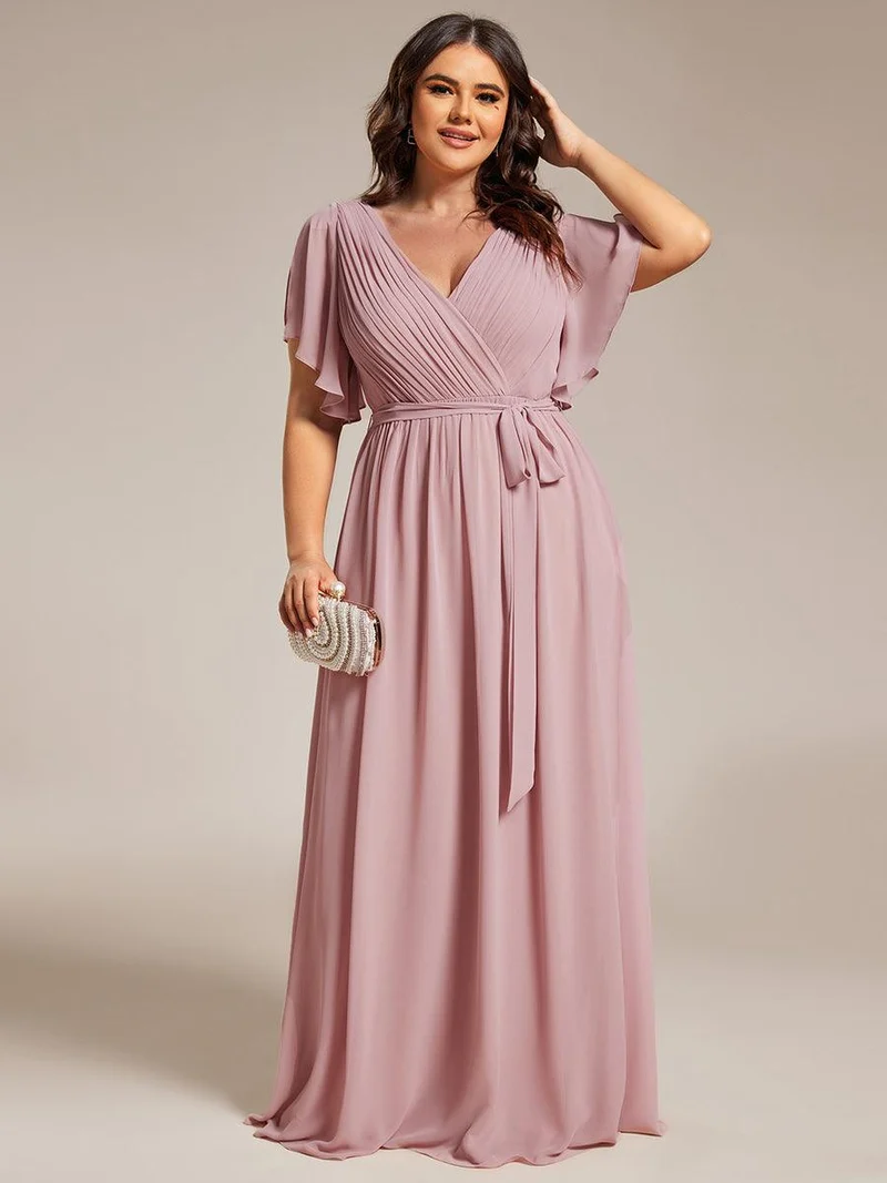 ever LEORA|Robe de soirée en mousseline de soie à col V et à manches flottantes