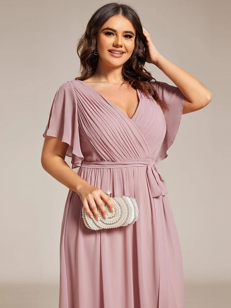 ever LEORA|Robe de soirée en mousseline de soie à col V et à manches flottantes