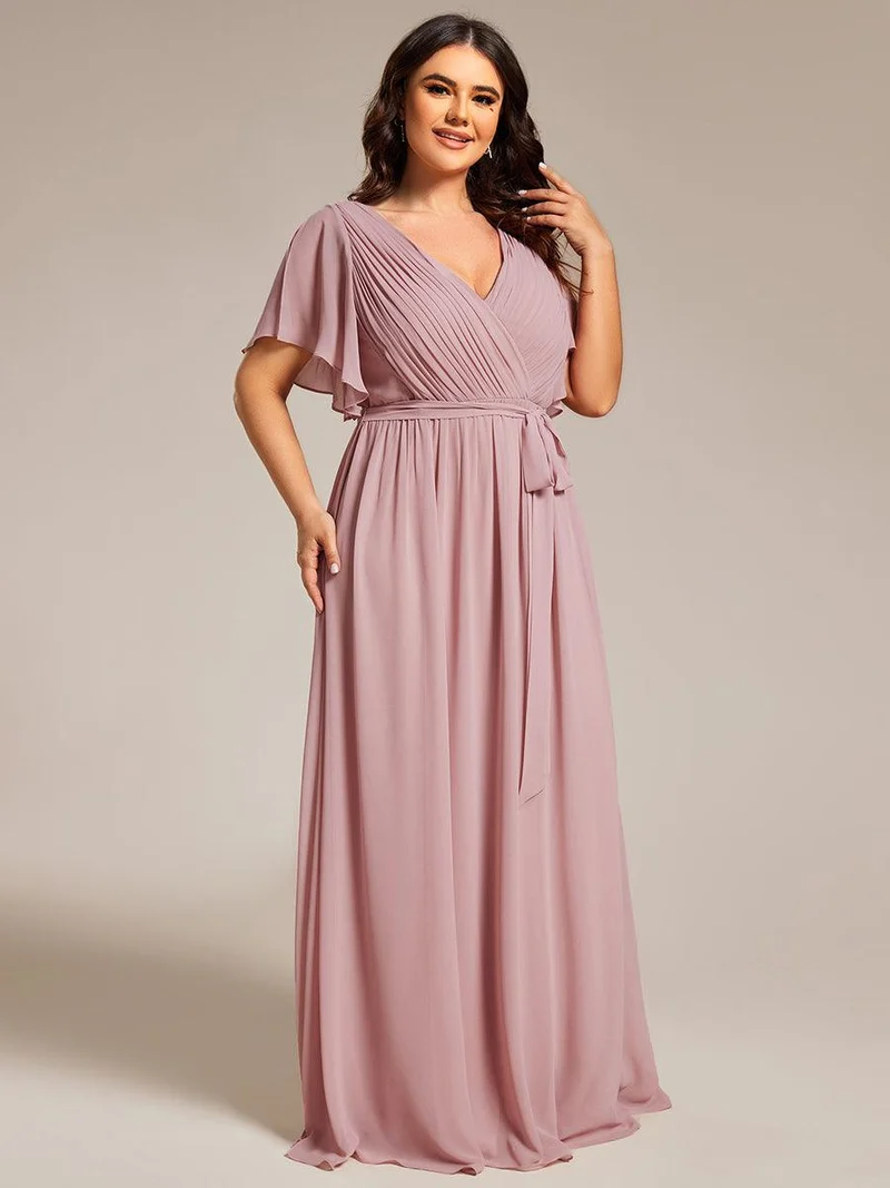 ever LEORA|Robe de soirée en mousseline de soie à col V et à manches flottantes