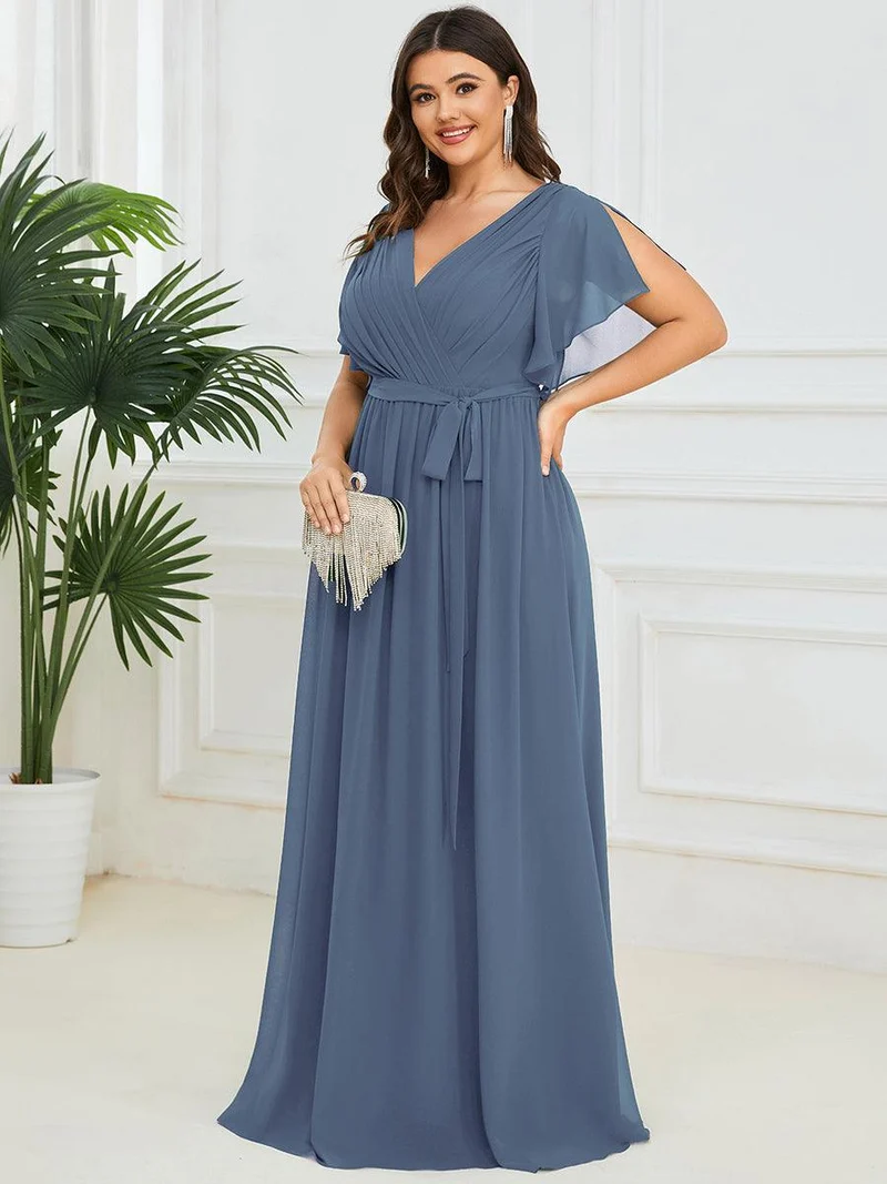 ever LEORA|Robe de soirée en mousseline de soie à col V et à manches flottantes