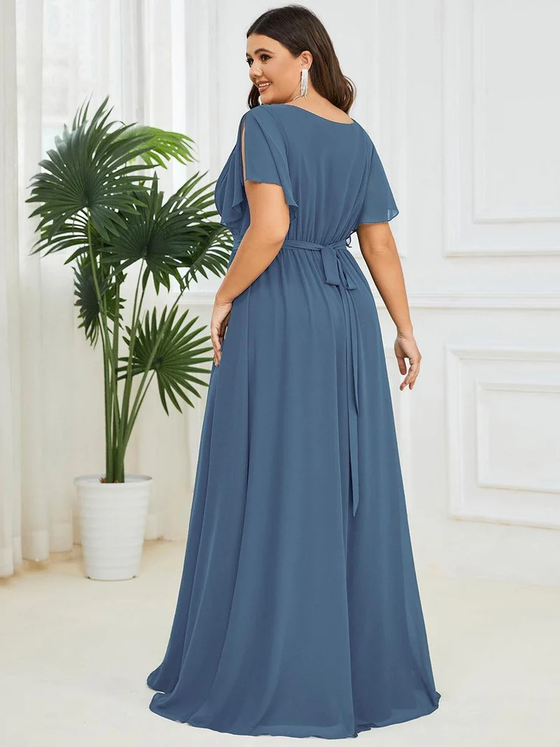 ever LEORA|Robe de soirée en mousseline de soie à col V et à manches flottantes